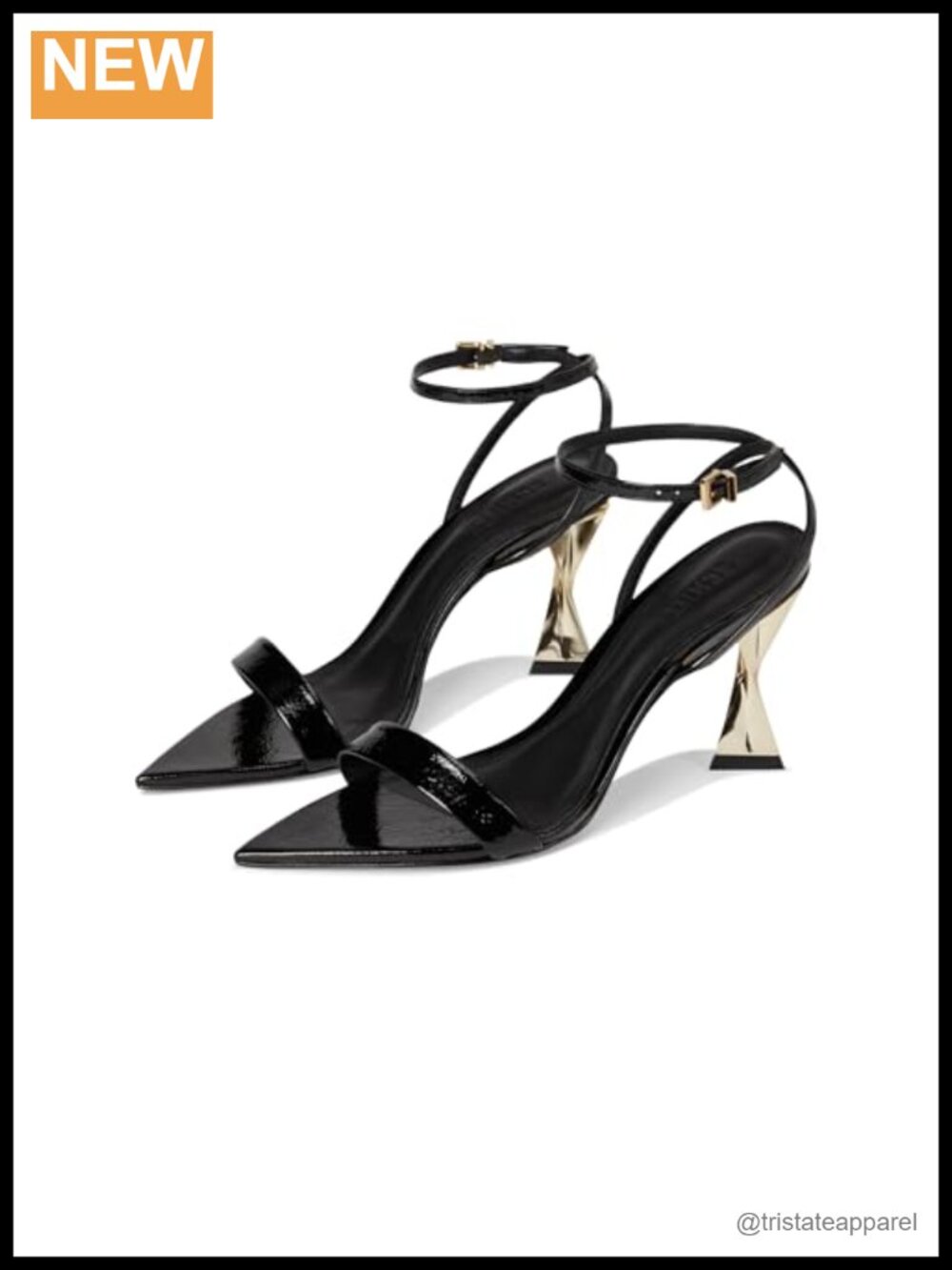 Elisha Patent Leather Heeled Sandals Pointy Toe Stiletto Buckle Ankle Strap